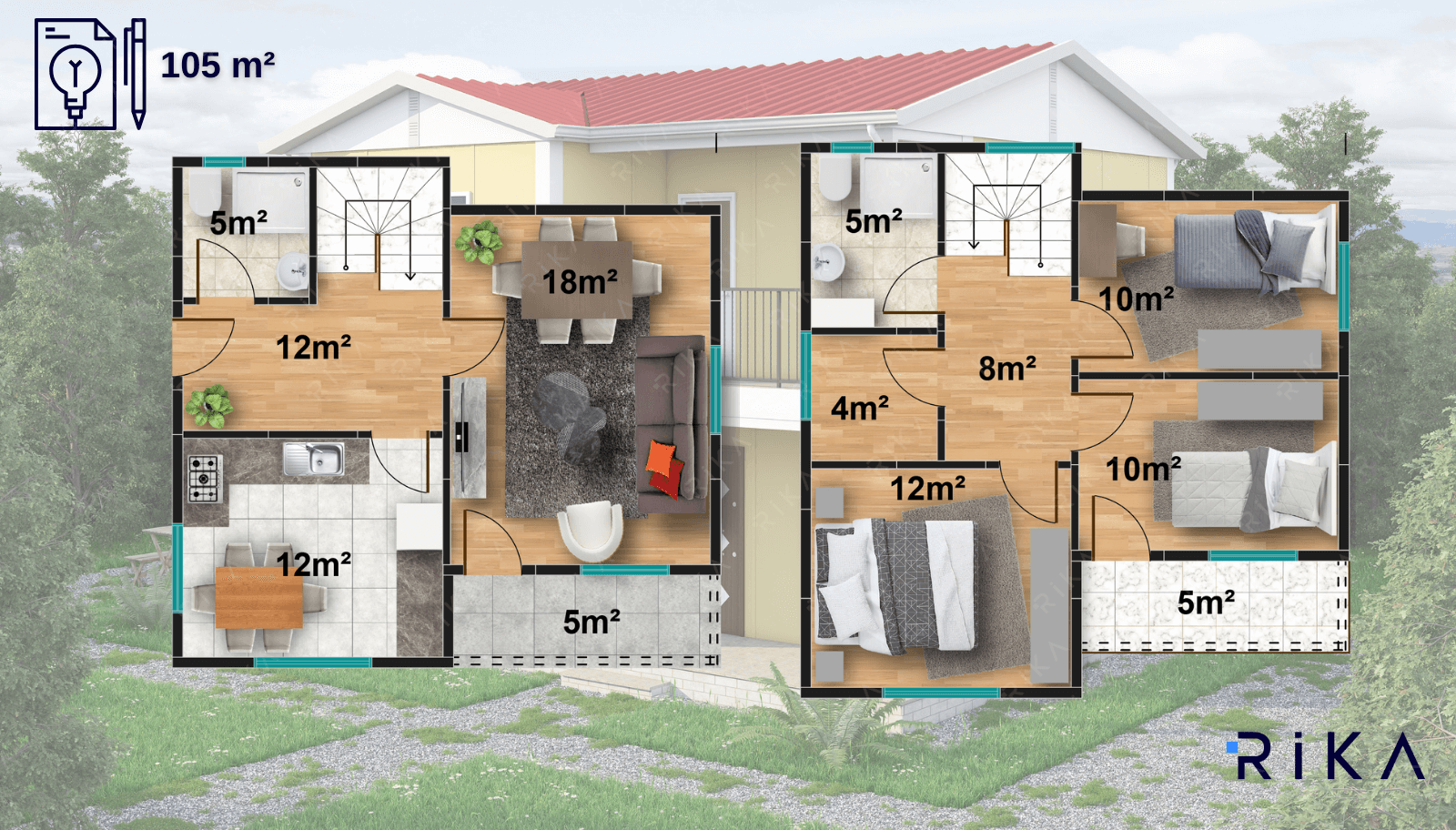 105 m2 Çift Katlı Prefabrik Ev