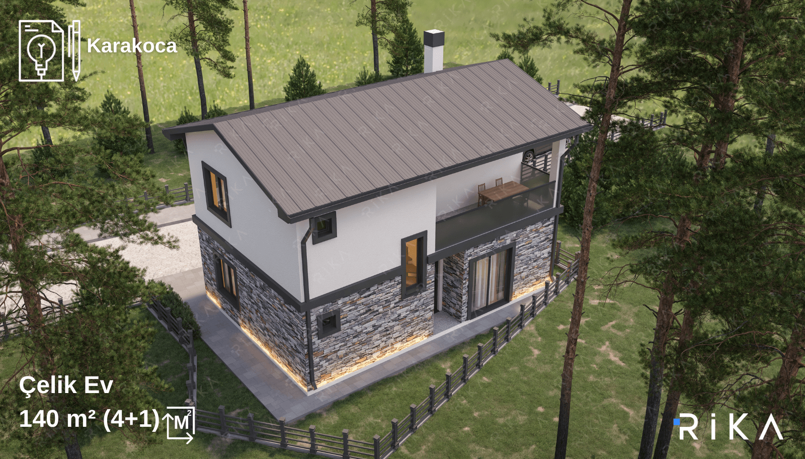 140 m² Karakoca Two Story Lightweight Steel House