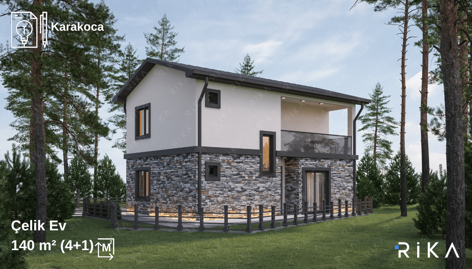 140 m² Karakoca Two Story Lightweight Steel House