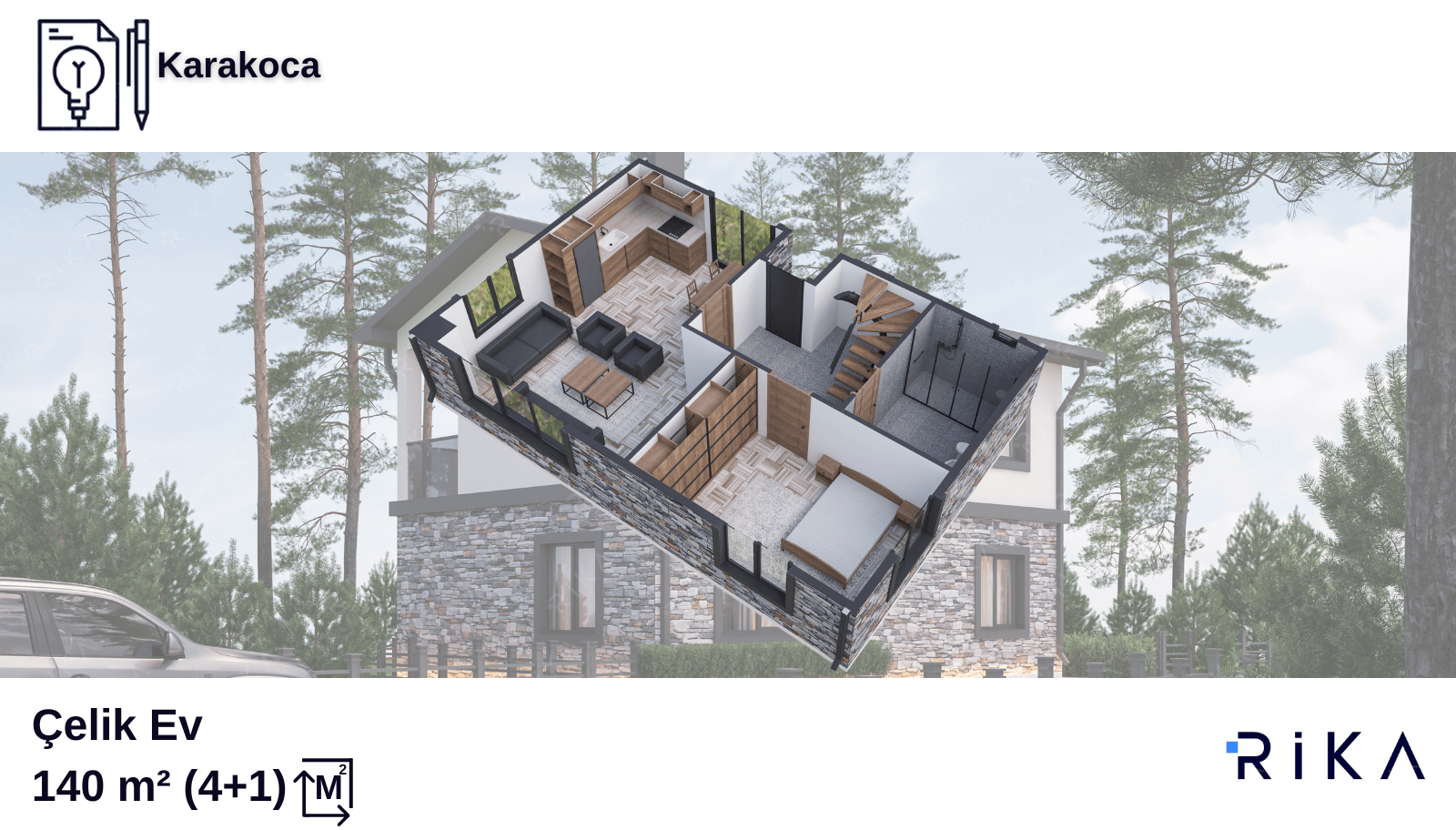 140 m2 Karakoca Çift Katlı Hafif Çelik Ev