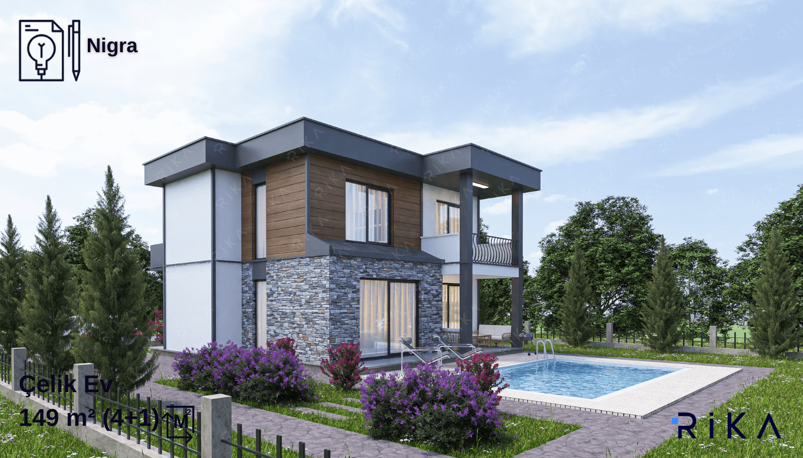 149 m² Nigra Two Story Lightweight Steel House