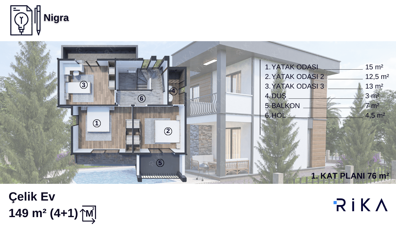 149 m2 Nigra Çift Katlı Hafif Çelik Ev