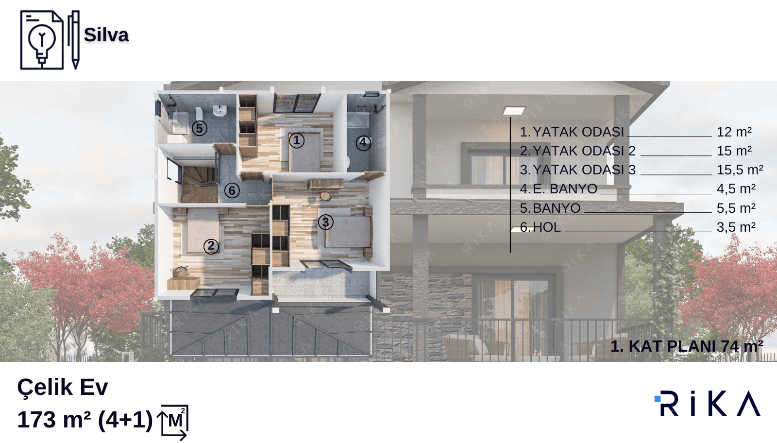 173 m2 Silva Çift Katlı Hafif Çelik Ev