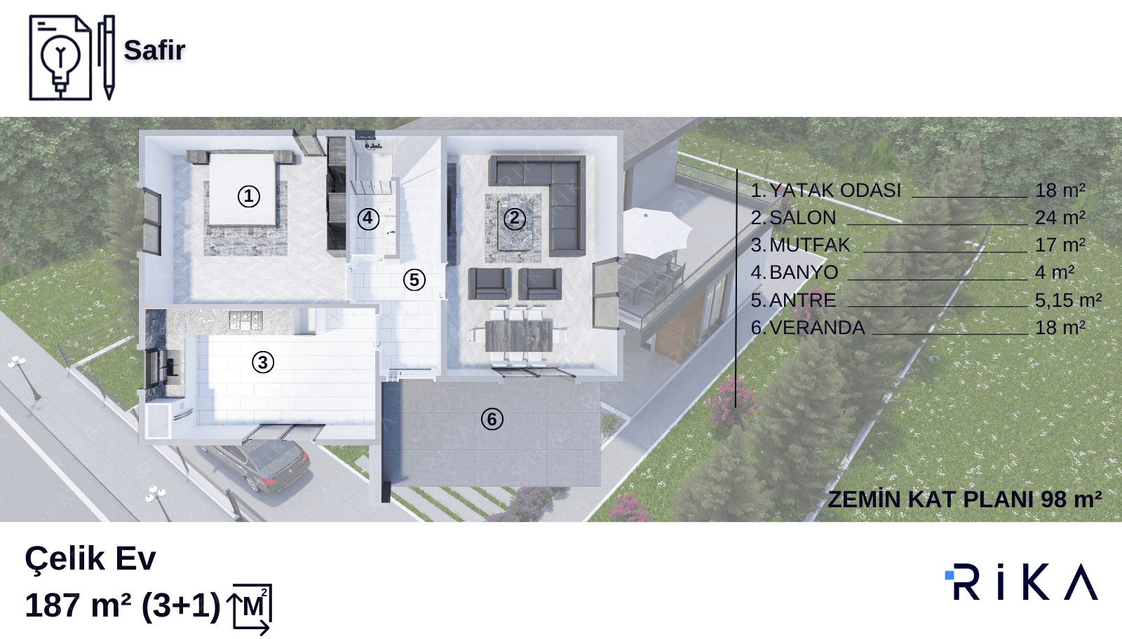 187 m2 Safir Çift Katlı Hafif Çelik Ev