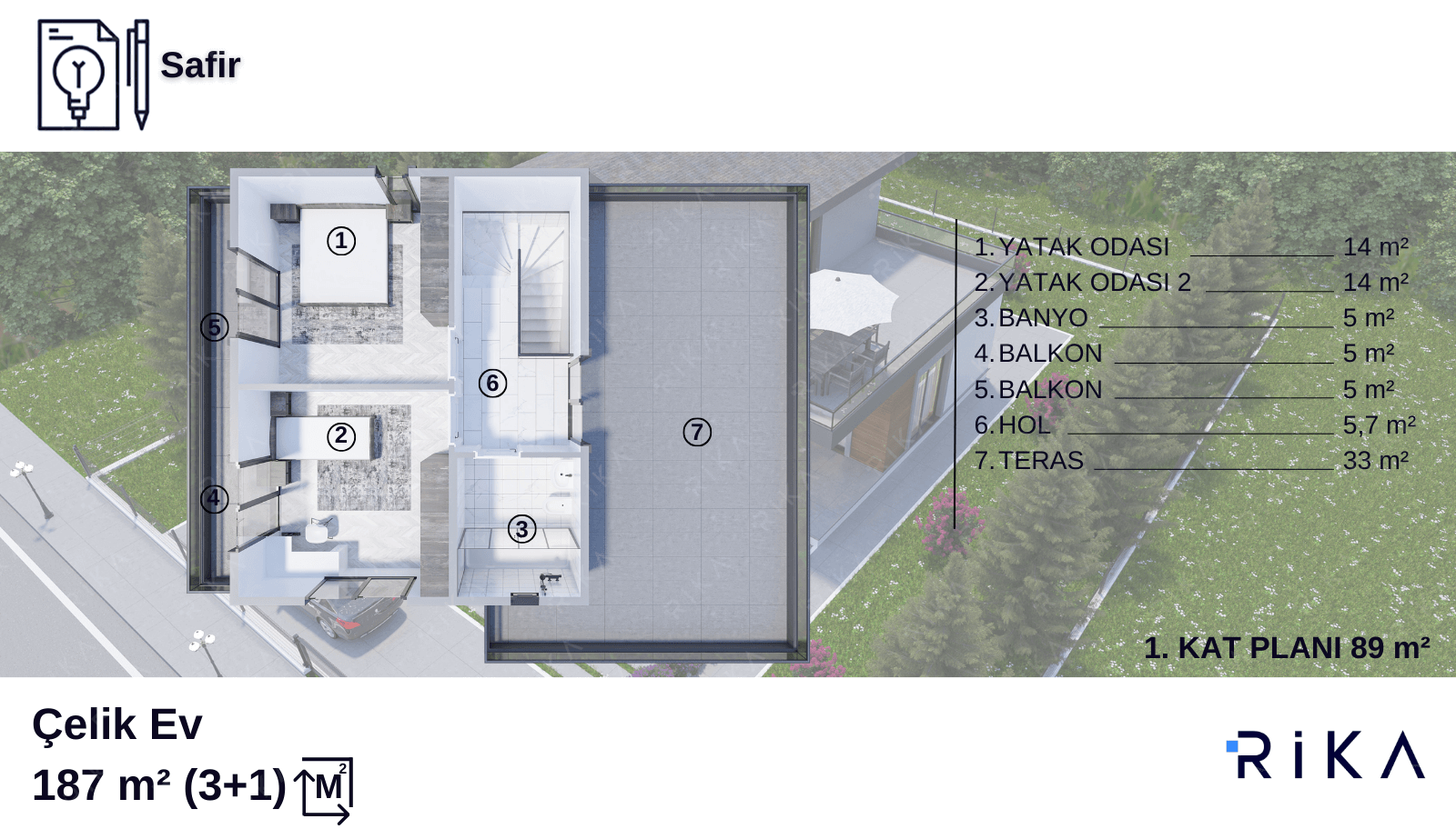 187 m2 Safir Çift Katlı Hafif Çelik Ev