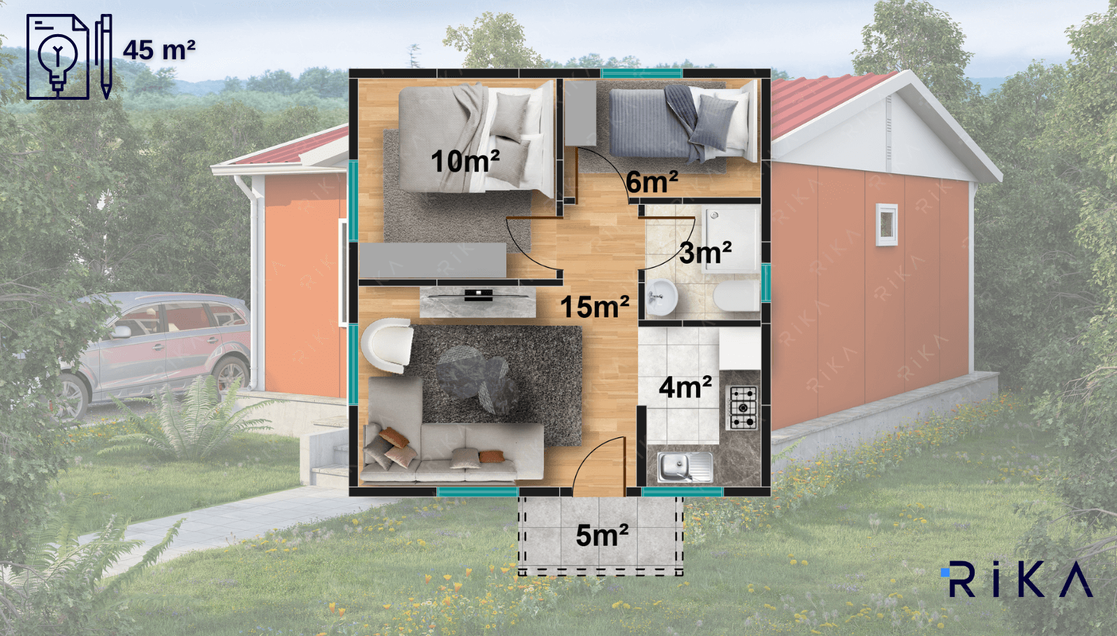 45 m² Single Story Prefabricated House