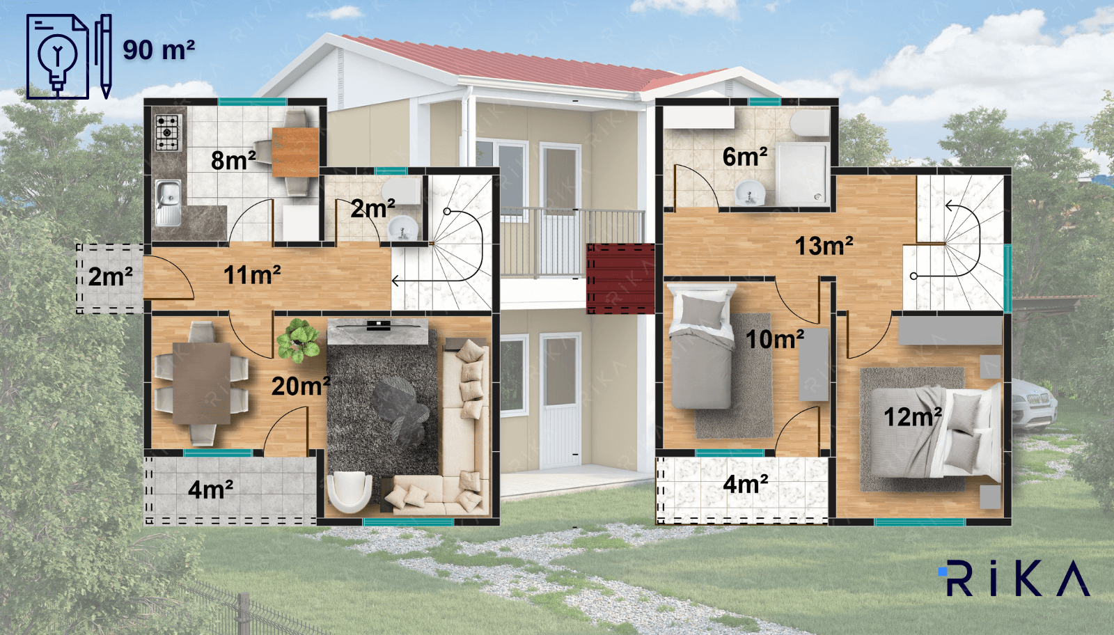 90 m2 Çift Katlı Prefabrik Ev